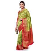 Light green woven banarasi silk saree with blouse