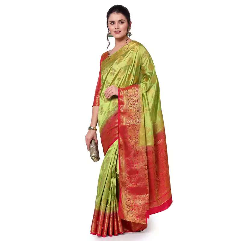 Light green woven banarasi silk saree with blouse