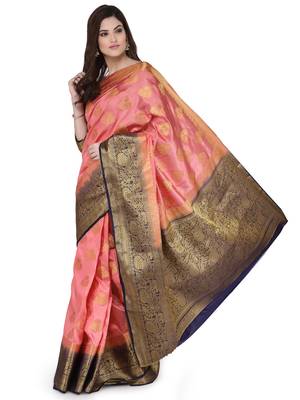 Pink woven banarasi silk saree with blouse 2