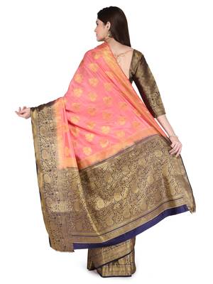 Pink woven banarasi silk saree with blouse 3