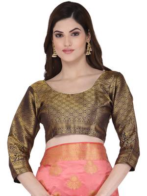 Pink woven banarasi silk saree with blouse 5