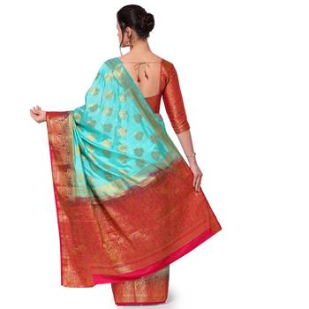 Light blue woven banarasi silk saree with blouse 3