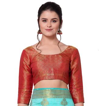 Light blue woven banarasi silk saree with blouse 4