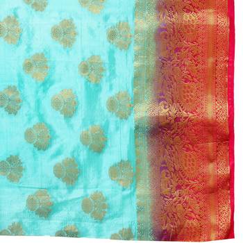 Light blue woven banarasi silk saree with blouse 5