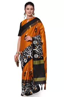 Yellow embroidered cotton silk saree with blouse