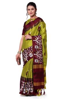 Green embroidered cotton silk saree with blouse