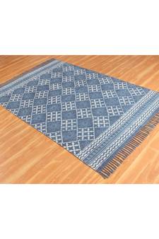 2x3 Ft Hand Made Cotton Dhurrie Bohemian Kilims Carpet blue Color