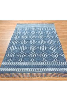 4x8 Ft Hand Made Cotton Dhurrie Bohemian Kilims Carpet blue Color