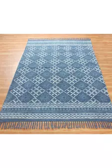 8x11 Ft Hand Made Cotton Dhurrie Bohemian Kilims Carpet blue Color