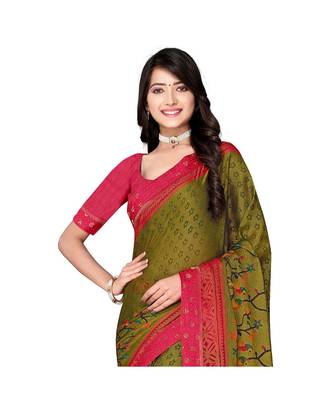 Pisara Olive Green Chiffon Printed Saree 2