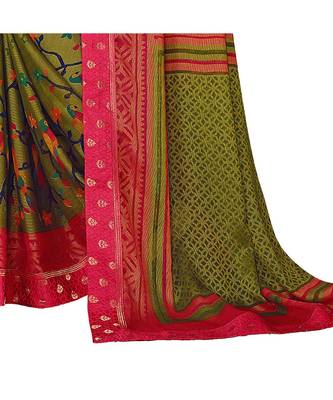 Pisara Olive Green Chiffon Printed Saree 3