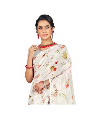 Pisara  White Chiffon Siroski work lace border  Saree 2