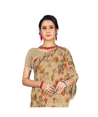 Pisara  Beige Chiffon Siroski work lace border  Saree 2
