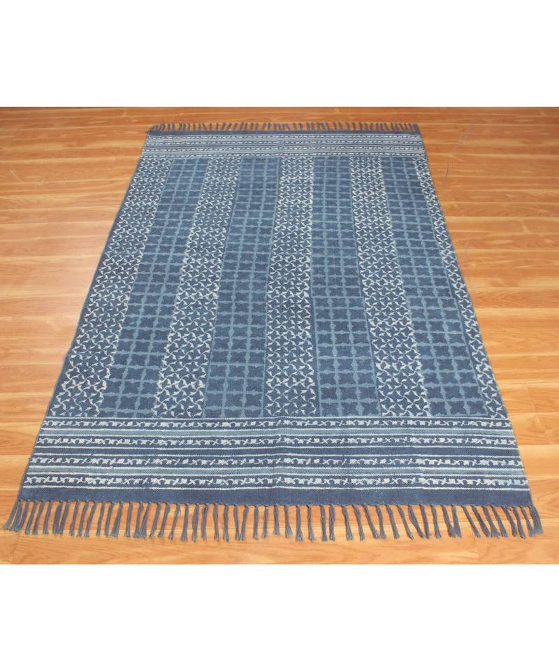 6x9 Ft Hand Made Dabu Print Rug Boho Kilim Area Rug Indoor Dining Room Decor Flat Woven