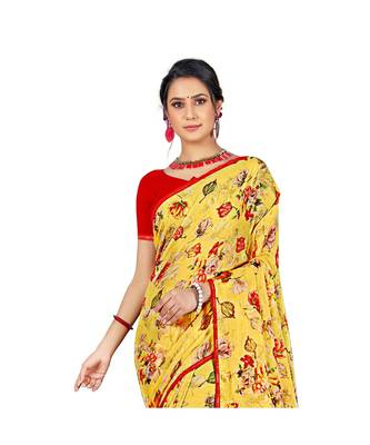 Pisara  Mustard Chiffon Siroski work lace border  Saree 2