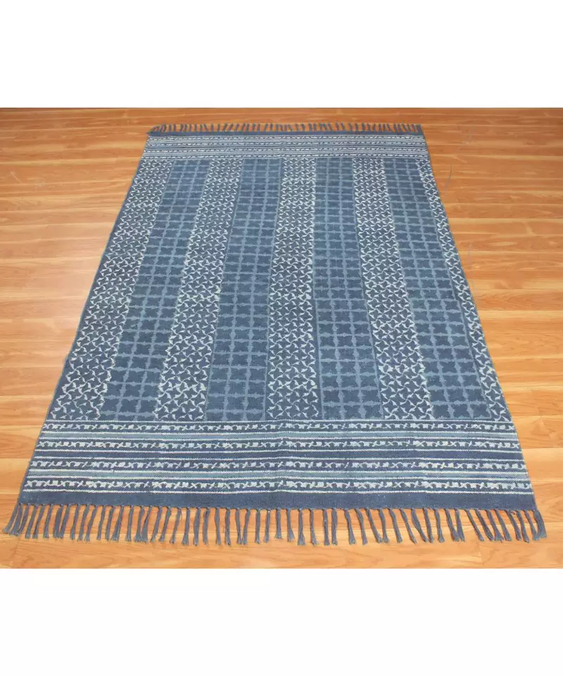 7x10 Ft Hand Made Dabu Print Rug Boho Kilim Area Rug Indoor Dining Room Decor Flat Woven