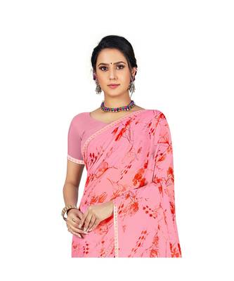 Pisara  Pink Chiffon Siroski work lace border  Saree 2