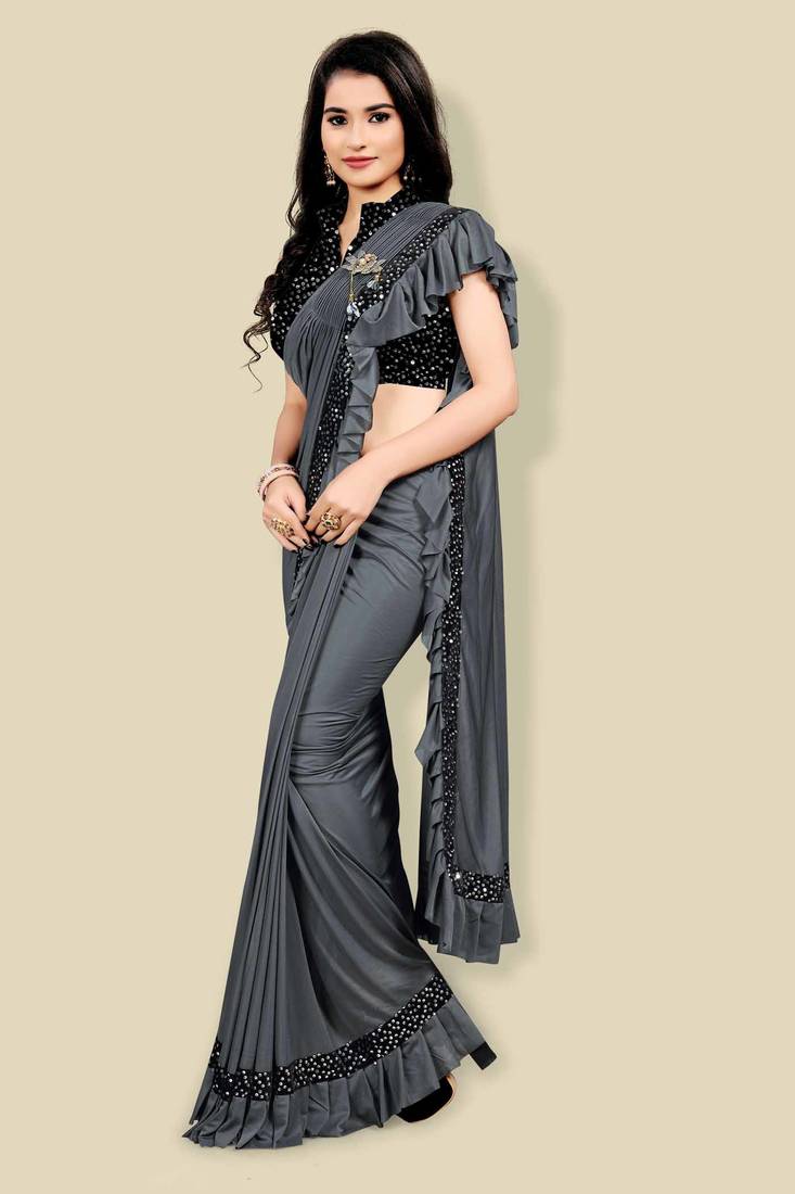 Ready-To-Wear Pre Stitched Ruffle Fancy Imported Fabric Saree with Beautiful Sequin Blouse