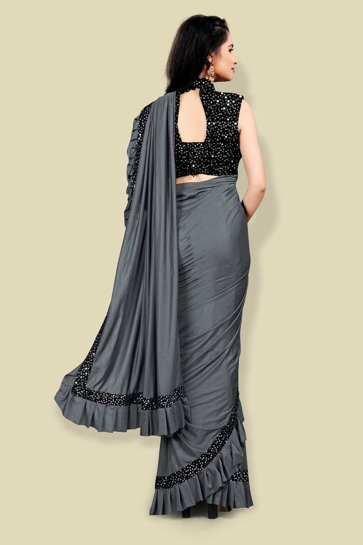 Ready-To-Wear Pre Stitched Ruffle Fancy Imported Fabric Saree with Beautiful Sequin Blouse