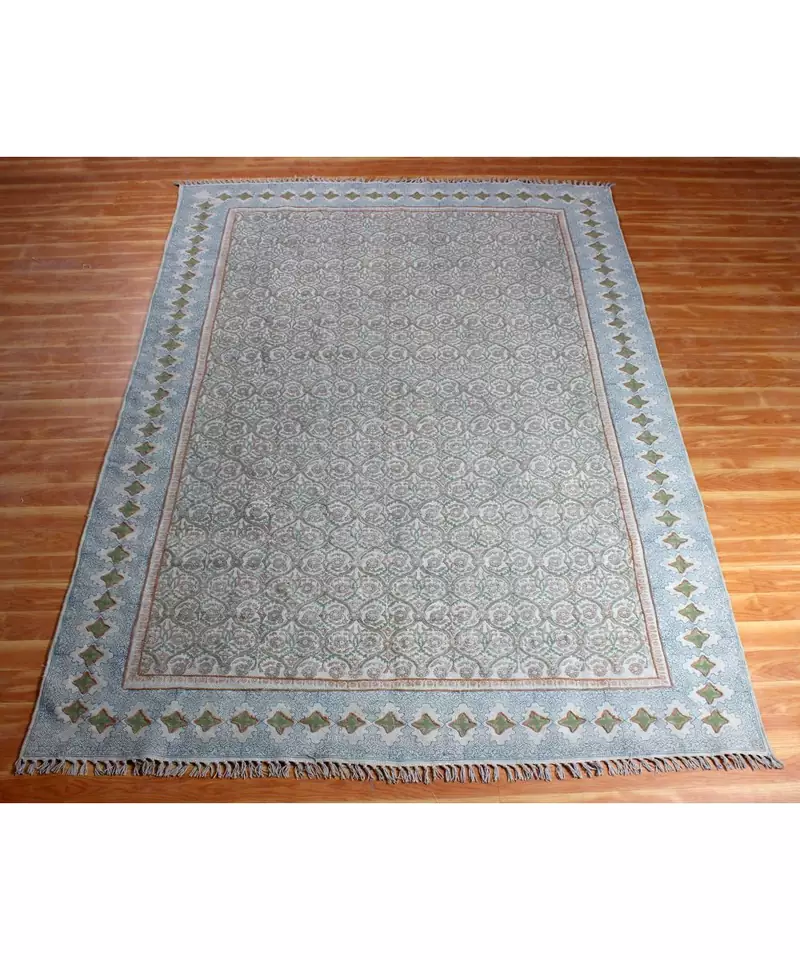 3x3 Ft Rug For Bedroom Decor Handmade Cotton Rug Hand Block Printed Flat Weave