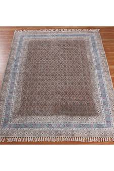 2.6x10 Ft Cotton Dhurrie Hand Block Printed Area Rug Living Room Decor grey Rug