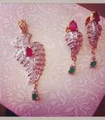 Ruby Red & Green Pendant Set