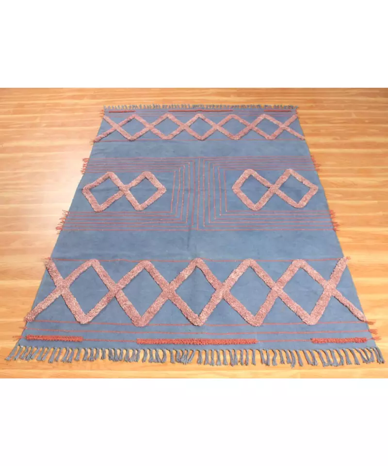5x10 Ft Rug For Study Room Area Rug Hand Block Printed Cotton Durries Boho Kilim