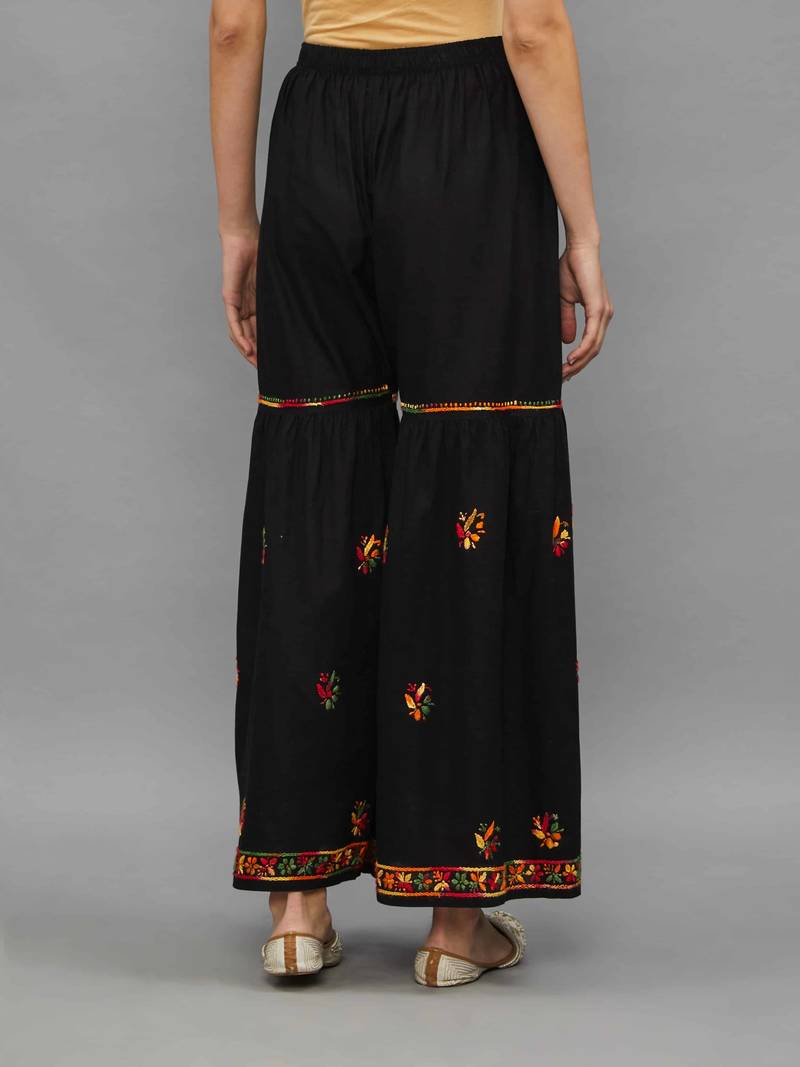 Ethnava Women's Cotton Garara with elastic in Black