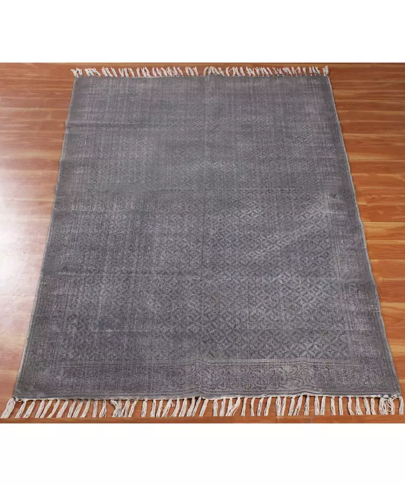 7x10 Ft Hand Block Printed Cotton dhurrie Bohemian Kilims Carpet Handwoven Home Decor Rug