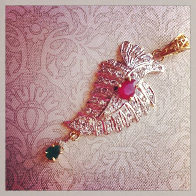 Ruby Red & Green Pendant Set