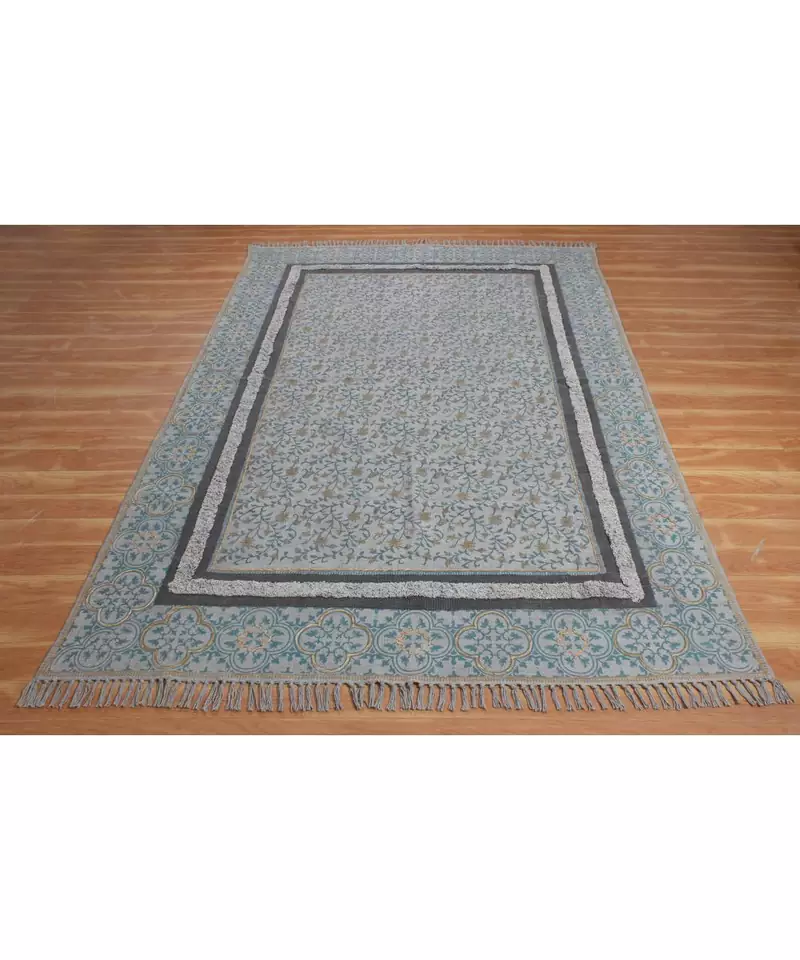 4x20 Ft Rug For Bedroom Decor Hand Block Printed Cotton Dhurrie Flat Woven