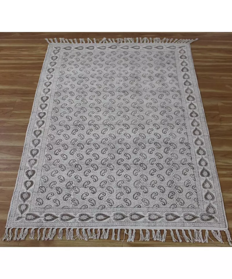 5x10 Ft Bohemian Rug Hand Block Printed Cotton Dhurrie Area Rug Pink Color Carpet Flat Woven