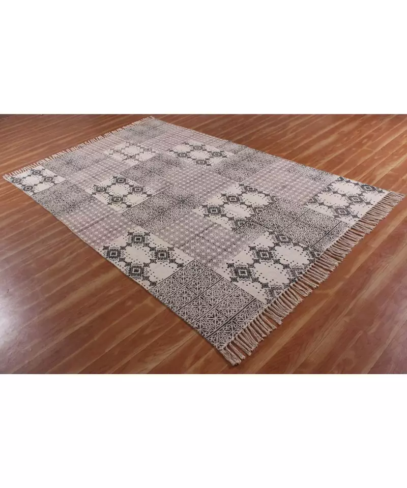 9x12 Ft Hand Block Printed Cotton Dhurrie Area Rug Boho Kilim Lounge Decorative Carpet