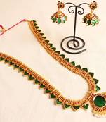 Beautiful Green Temple Jewel Long Necklace With Matching Earrings 