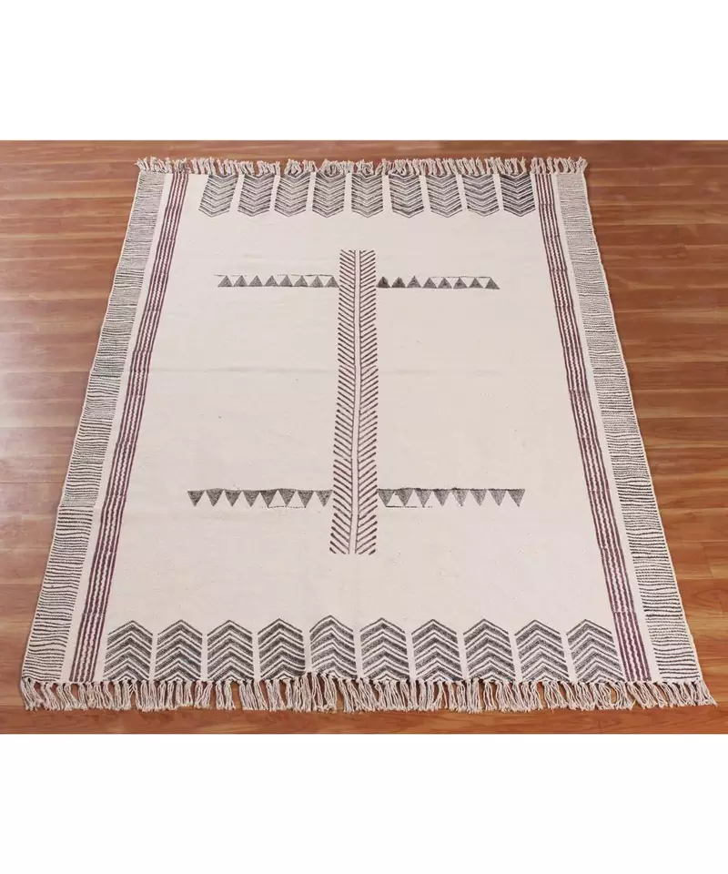 5x10 Ft Hand Block Printed Area Rug Cotton Dhurrie MultiColor Rug Rug For Living