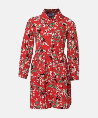 Winning Red floral print  button-down girl dress 1