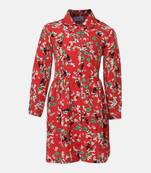 Winning Red floral print  button-down girl dress
