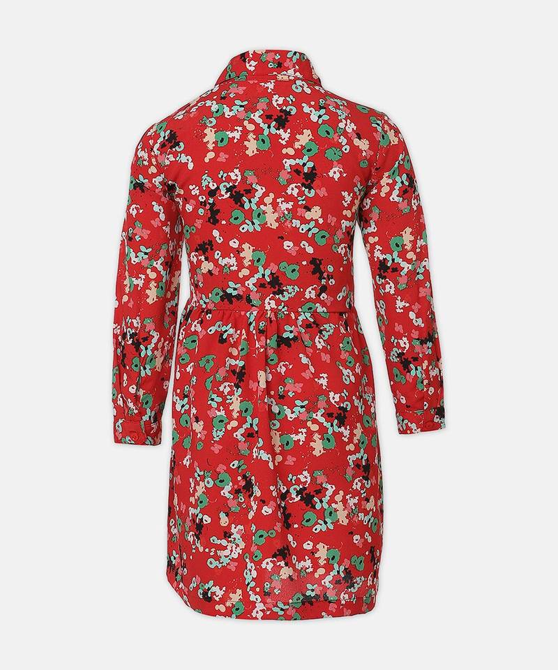 Winning Red floral print  button-down girl dress