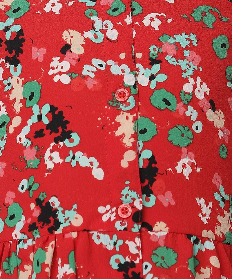 Winning Red floral print  button-down girl dress
