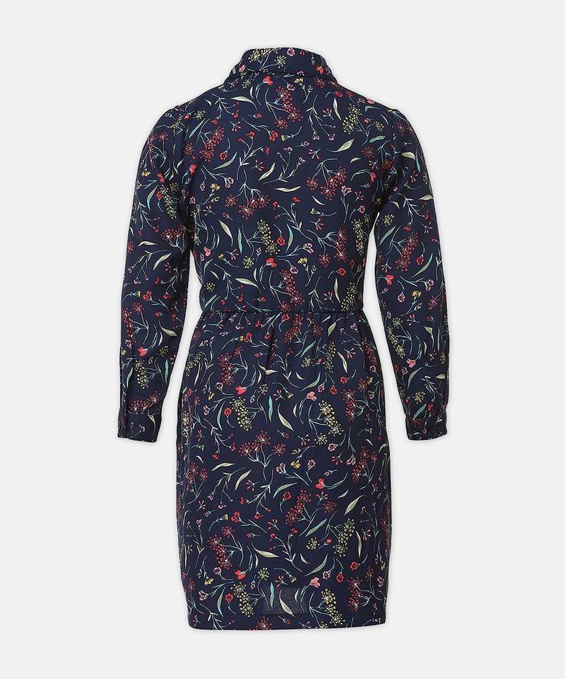 Master blue floral print  button-down girl dress