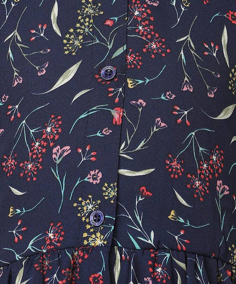 Master blue floral print  button-down girl dress