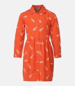 Angelic orange printed button - down girl dress