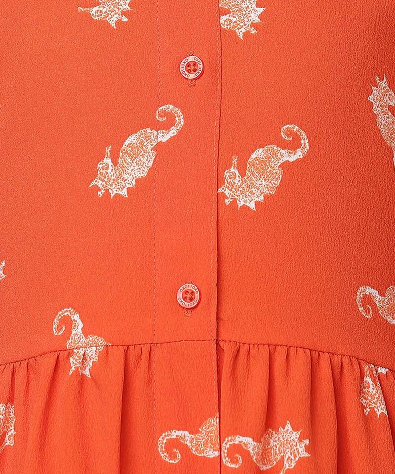 Angelic orange printed button - down girl dress
