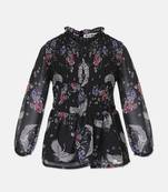 Ruffled floeal print girl top