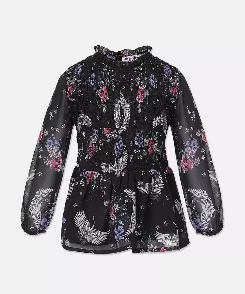 Ruffled floeal print girl top