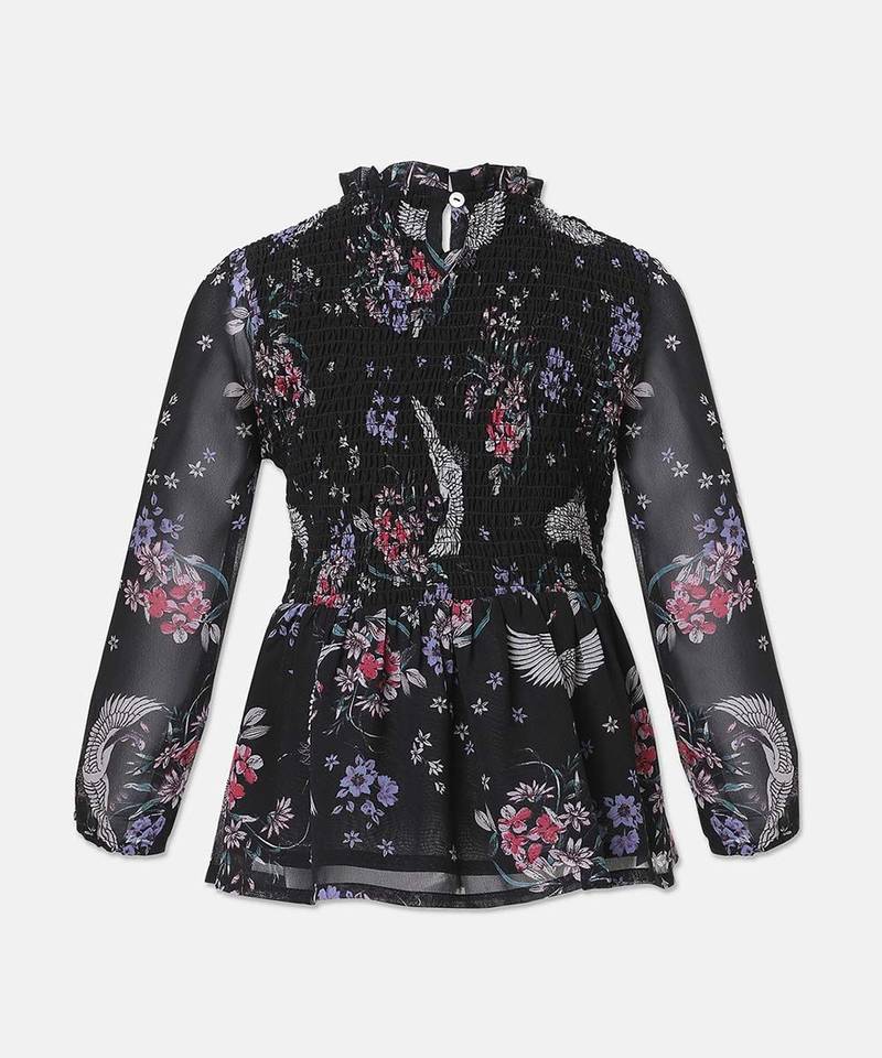 Ruffled floeal print girl top