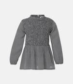 Garnish Grey printed smocked girl top