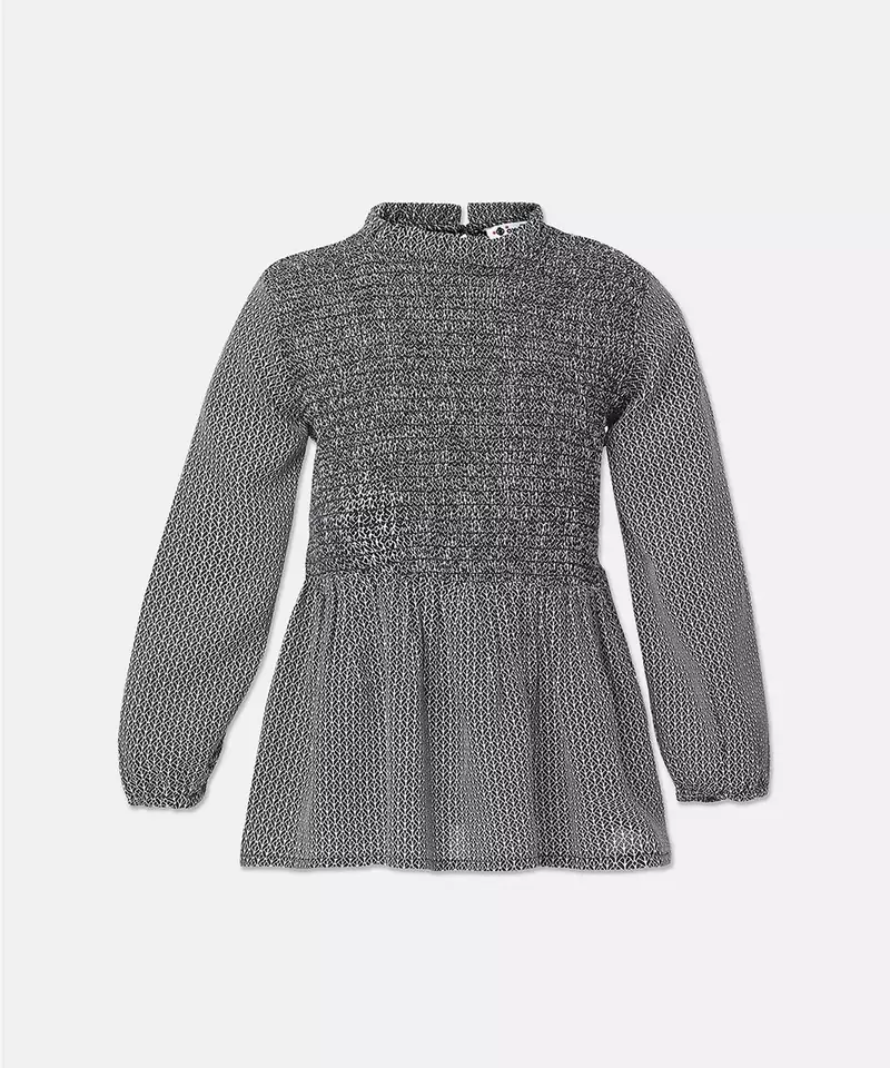 Garnish Grey printed smocked girl top