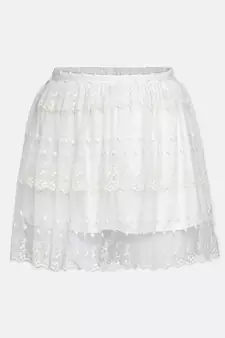 Playful white embroidery meld girl skirt