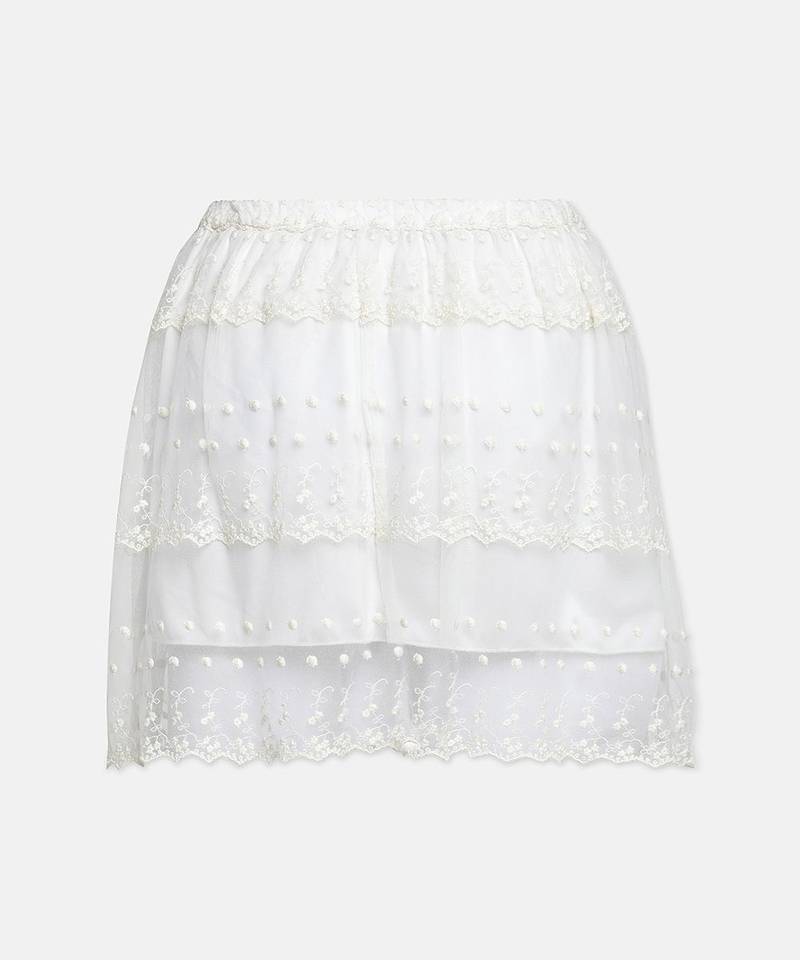 Playful white embroidery meld girl skirt